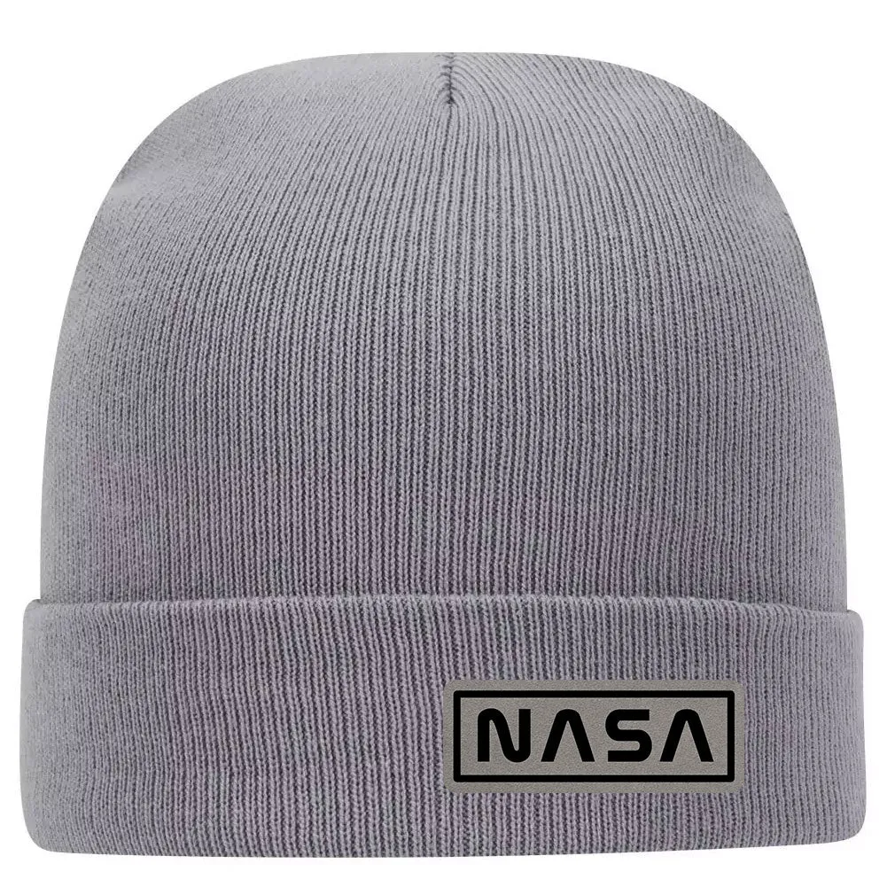 NASA Letter Leatherette Patch Superior Cotton Blend 12 Classic Knit Cuff Beanies for Men & Women