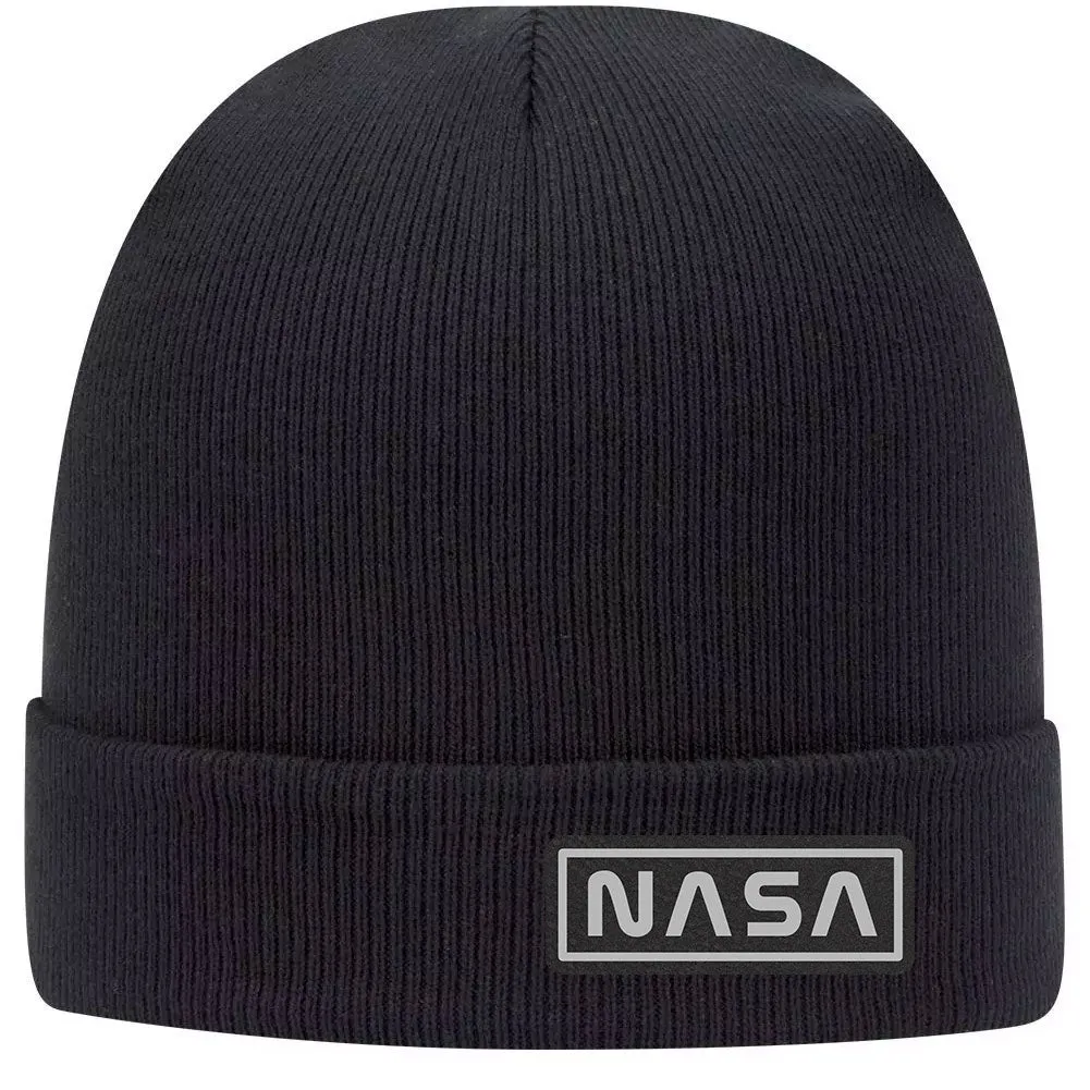 NASA Letter Leatherette Patch Superior Cotton Blend 12 Classic Knit Cuff Beanies for Men & Women