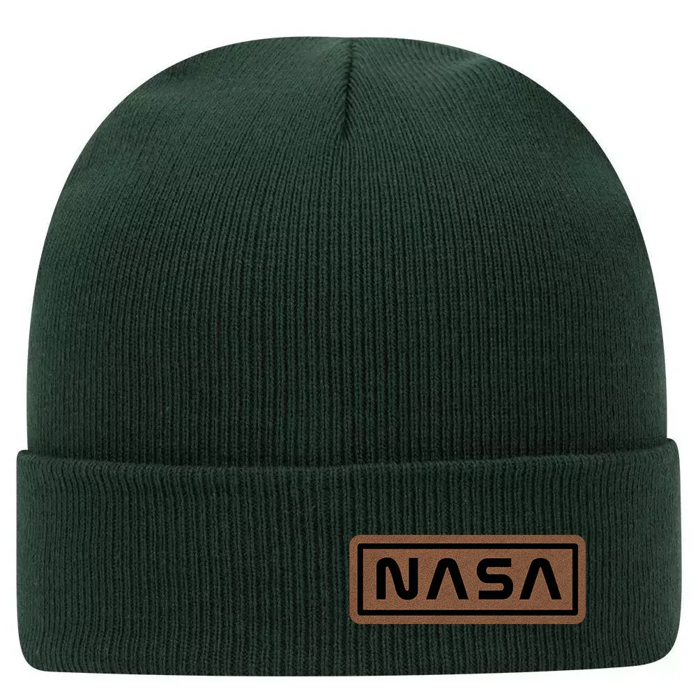 NASA Letter Leatherette Patch Superior Cotton Blend 12 Classic Knit Cuff Beanies for Men & Women