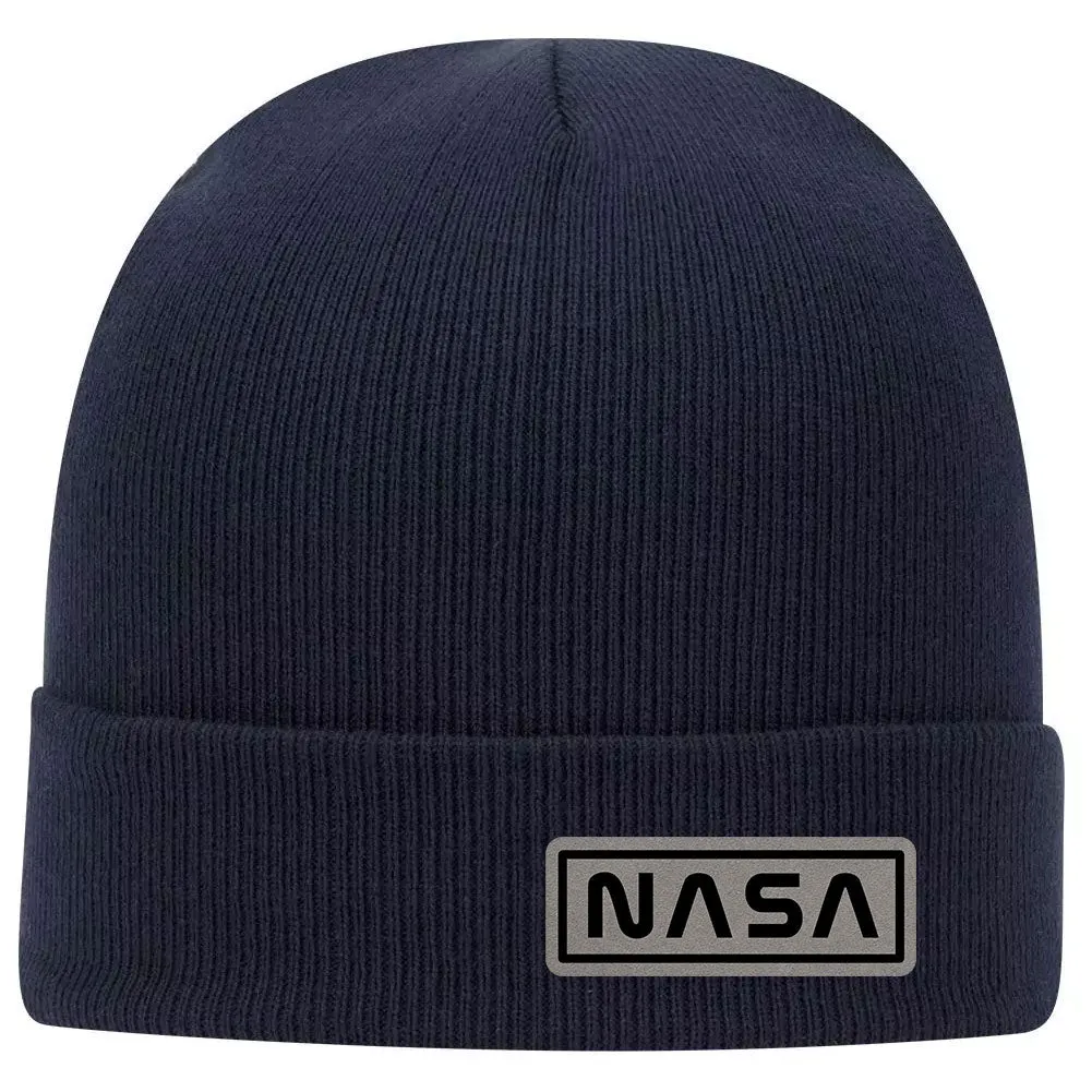 NASA Letter Leatherette Patch Superior Cotton Blend 12 Classic Knit Cuff Beanies for Men & Women