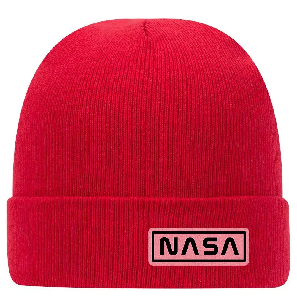 NASA Letter Leatherette Patch Superior Cotton Blend 12 Classic Knit Cuff Beanies for Men & Women