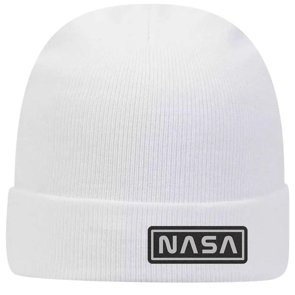 NASA Letter Leatherette Patch Superior Cotton Blend 12 Classic Knit Cuff Beanies for Men & Women