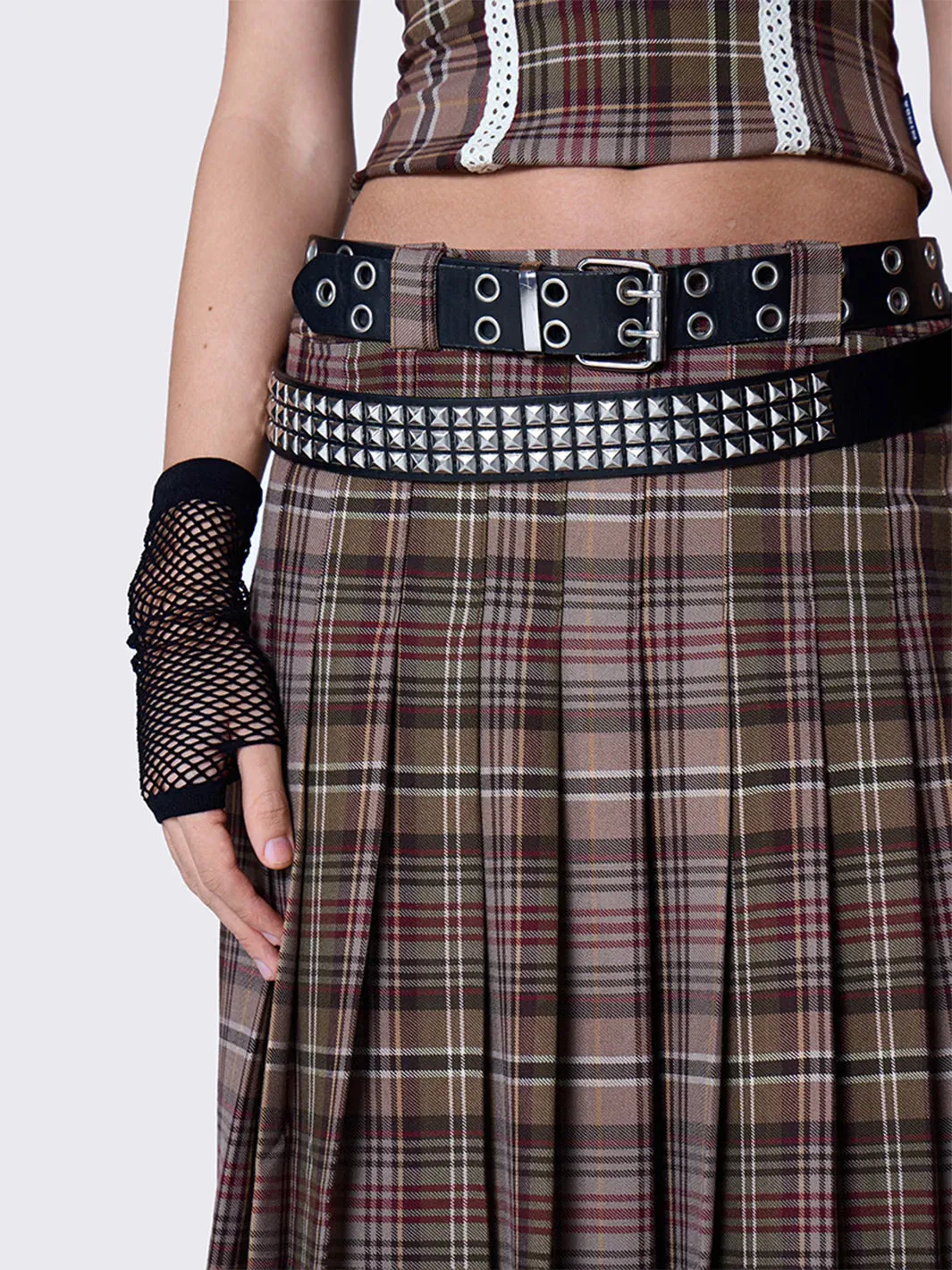 NENNA PLEATED TARTAN MIDI SKIRT