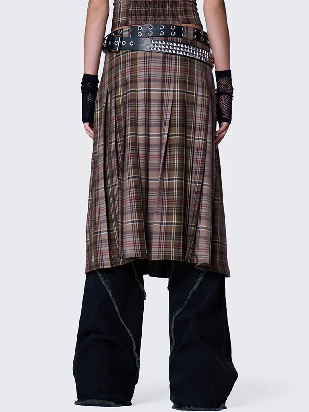 NENNA PLEATED TARTAN MIDI SKIRT