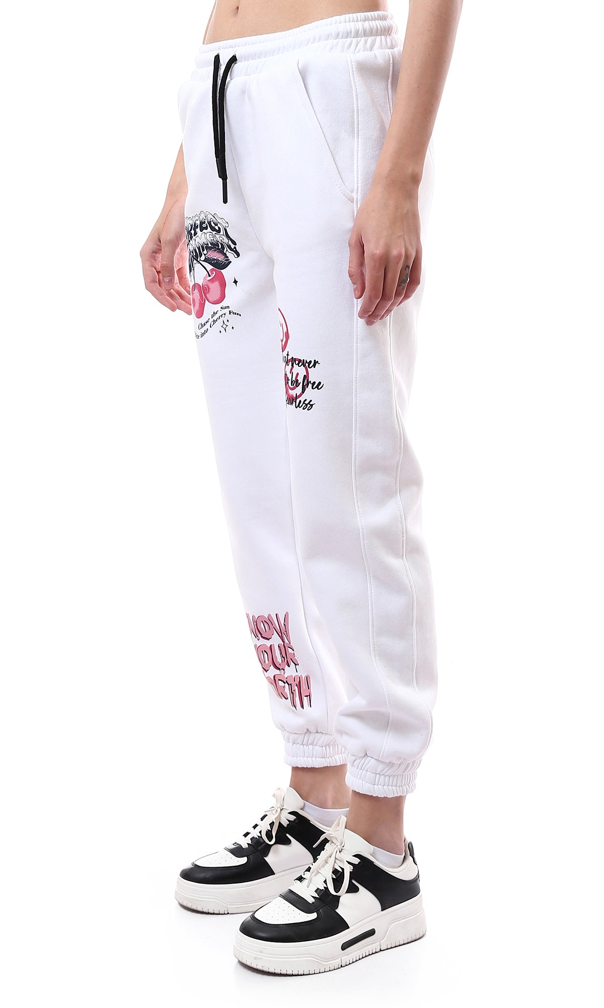 O176247 Off-White Printed Slip On Jogger Pants With Hem