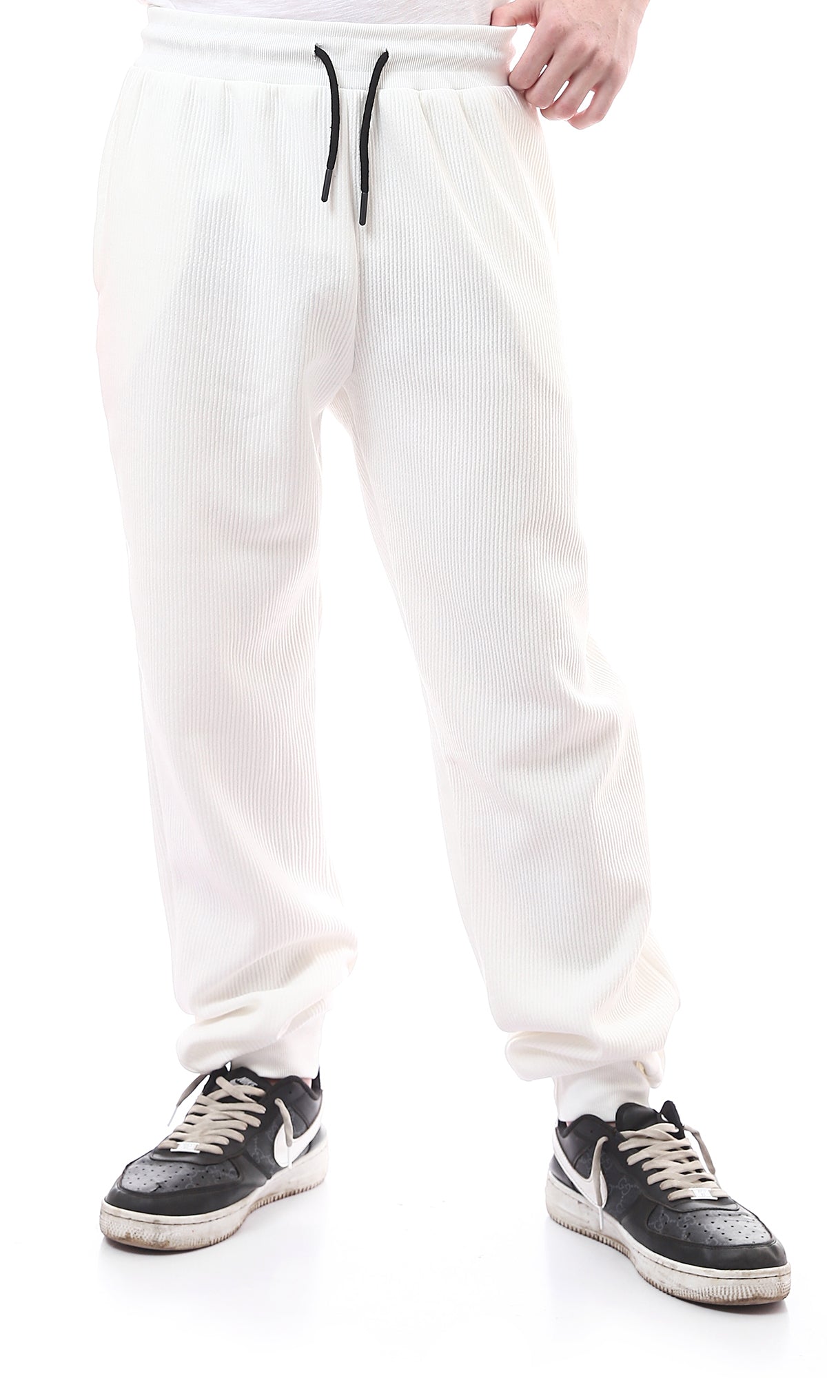 O176392 Slip On Ribbed Off-White Jogger Pants