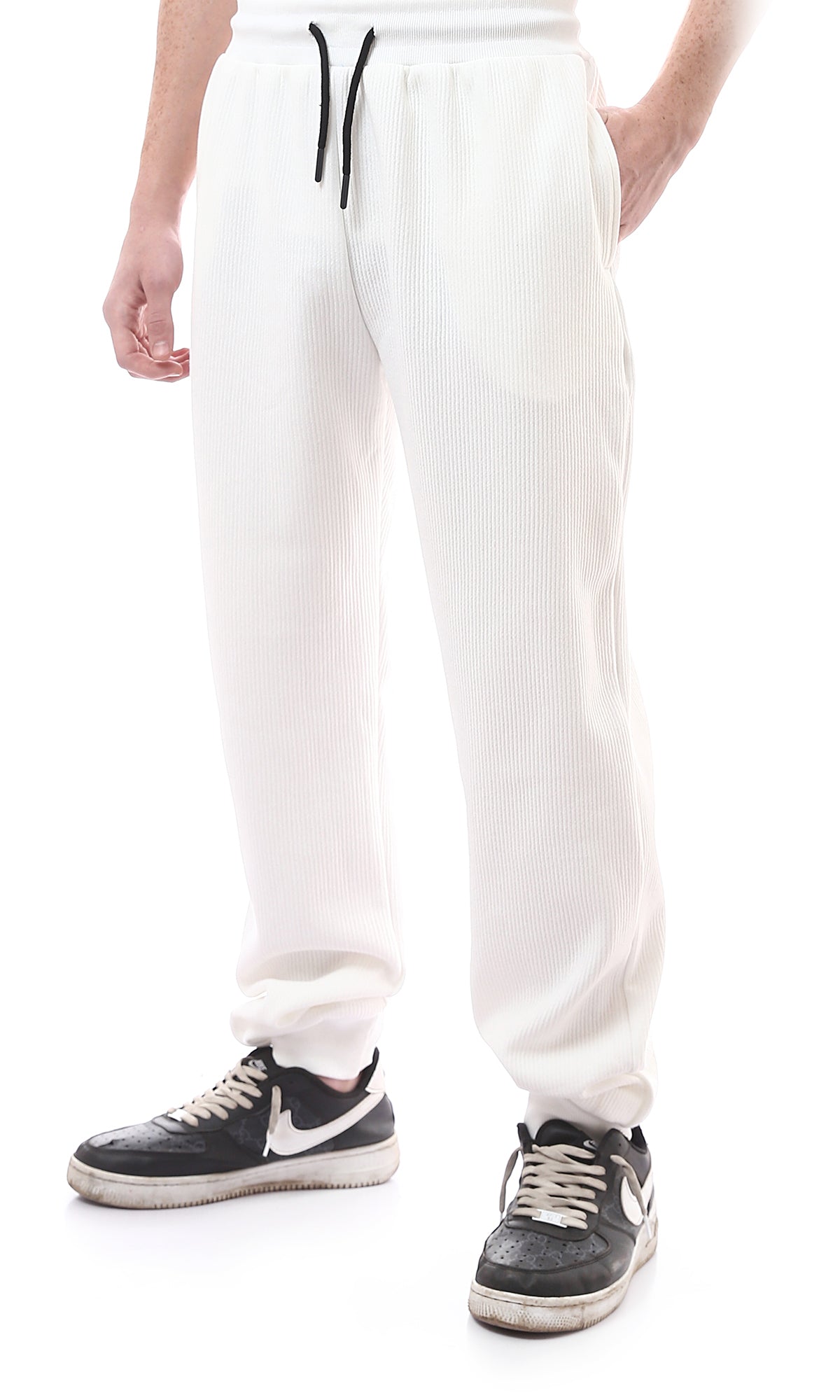 O176392 Slip On Ribbed Off-White Jogger Pants