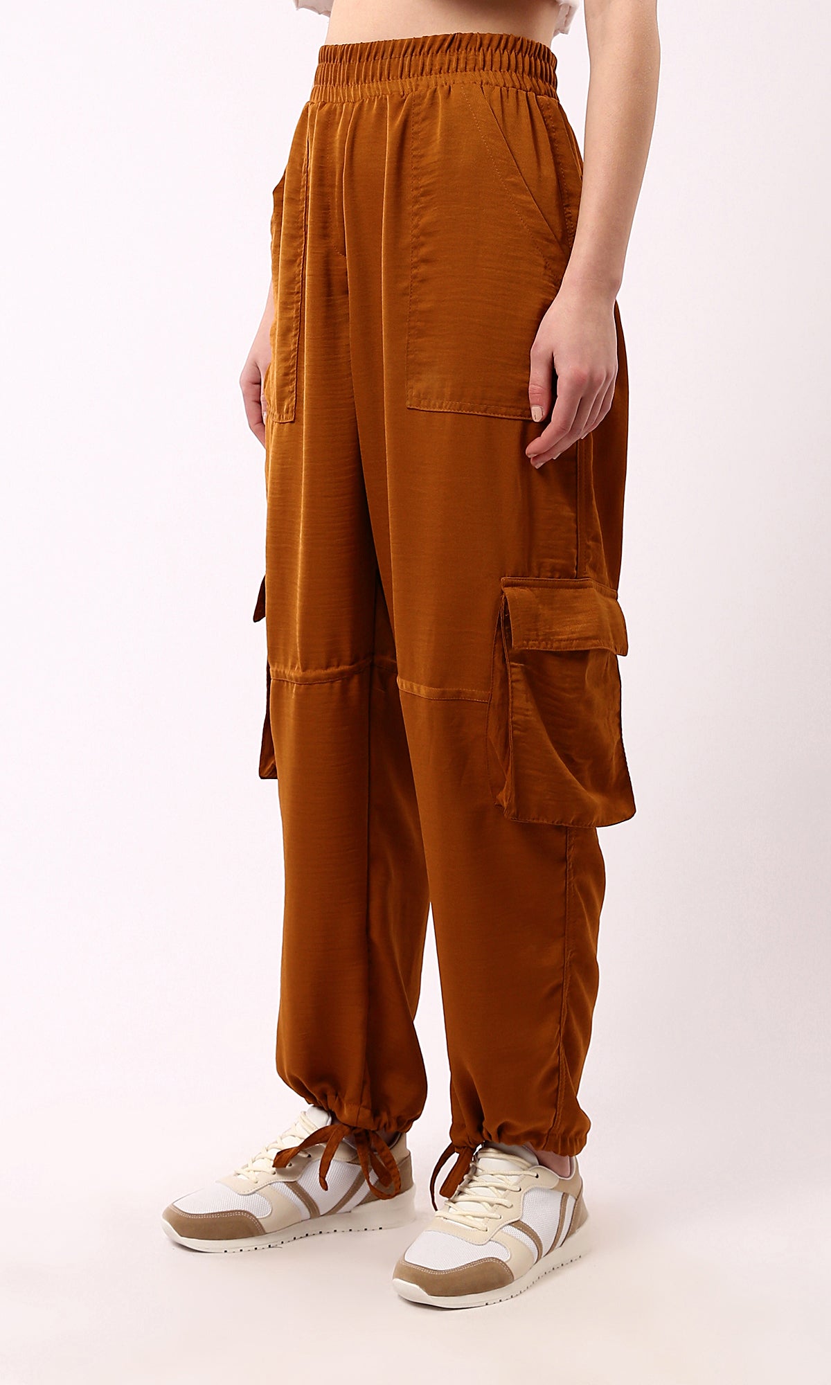 O179138 Slip On Havana Jogger Pants With Lace Up Hem