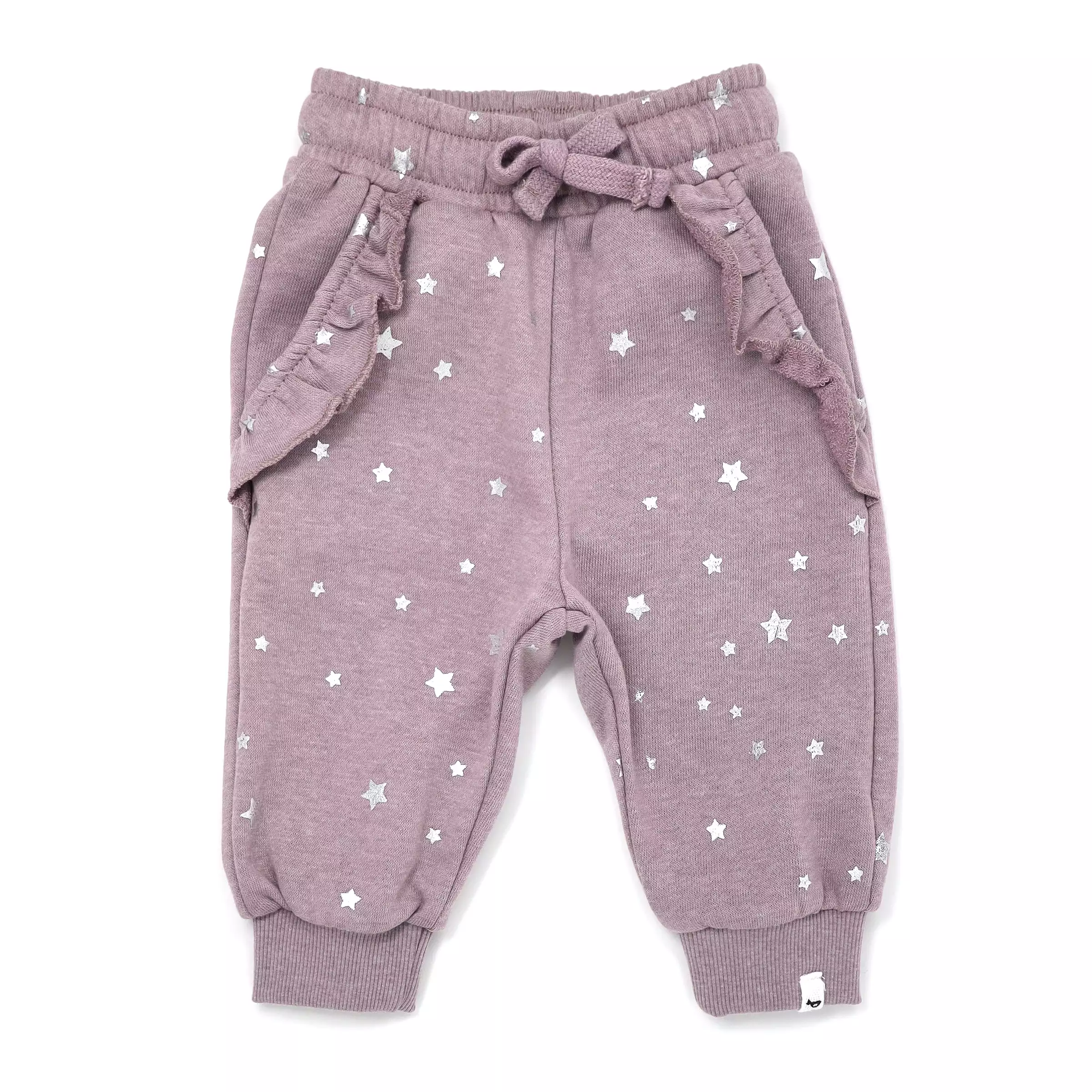 oh baby! Mini Silver Stars Ruffle Pocket Jogger - Lavender