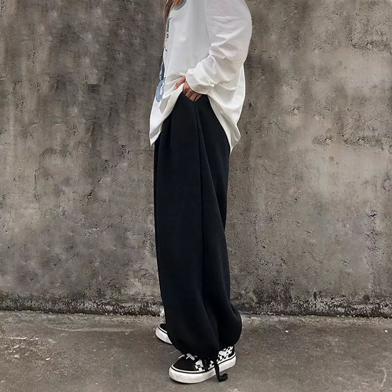 Plain Wide-Leg Jogger Pants dd9