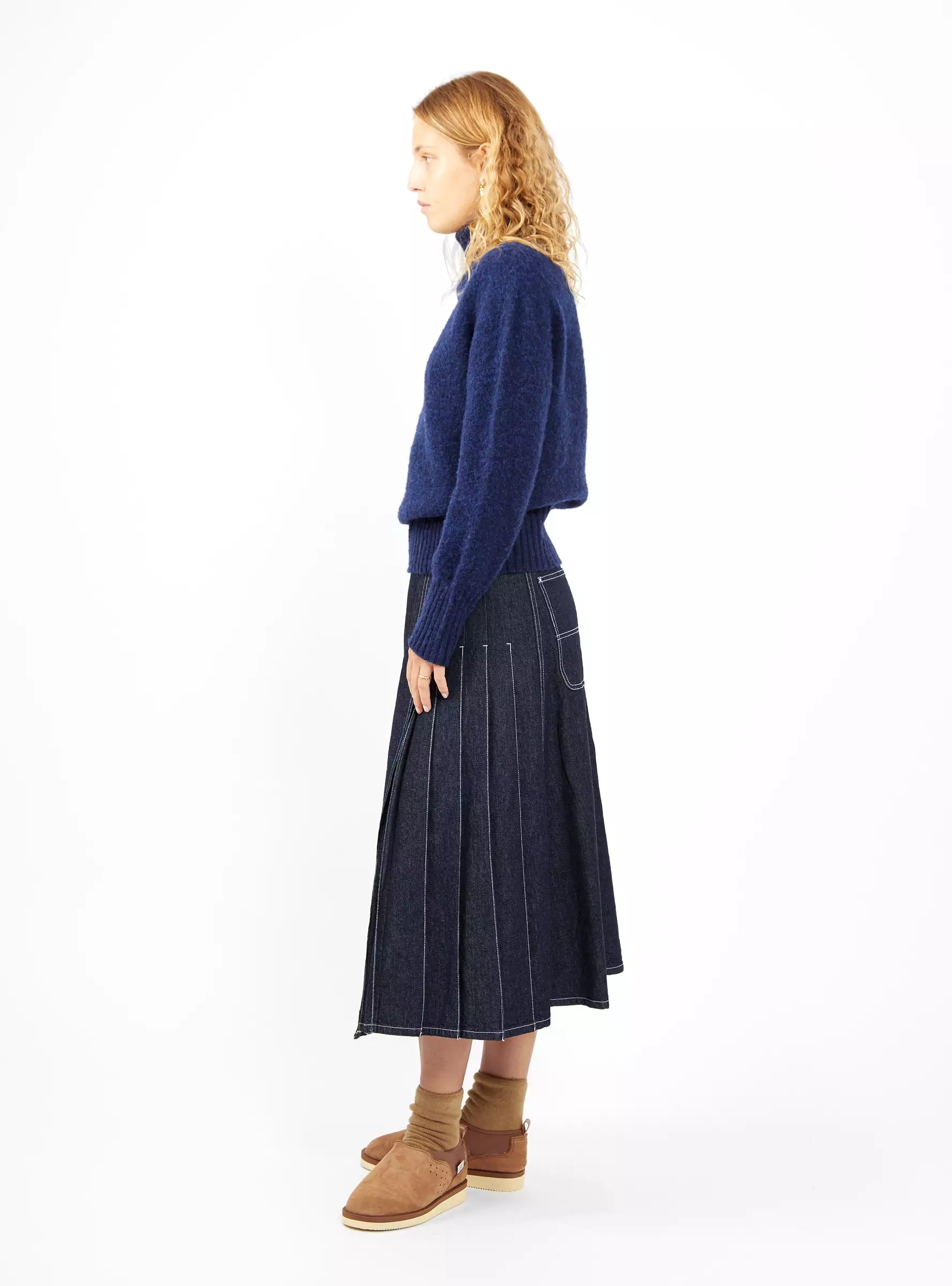 Pleated Wrap Skirt Indigo