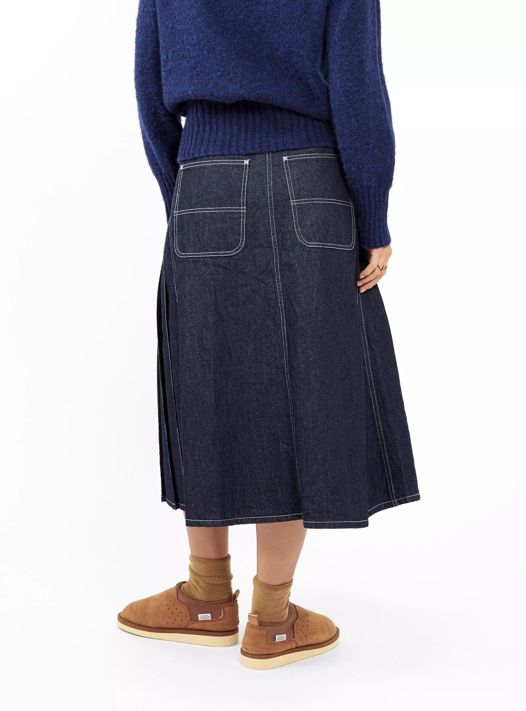 Pleated Wrap Skirt Indigo