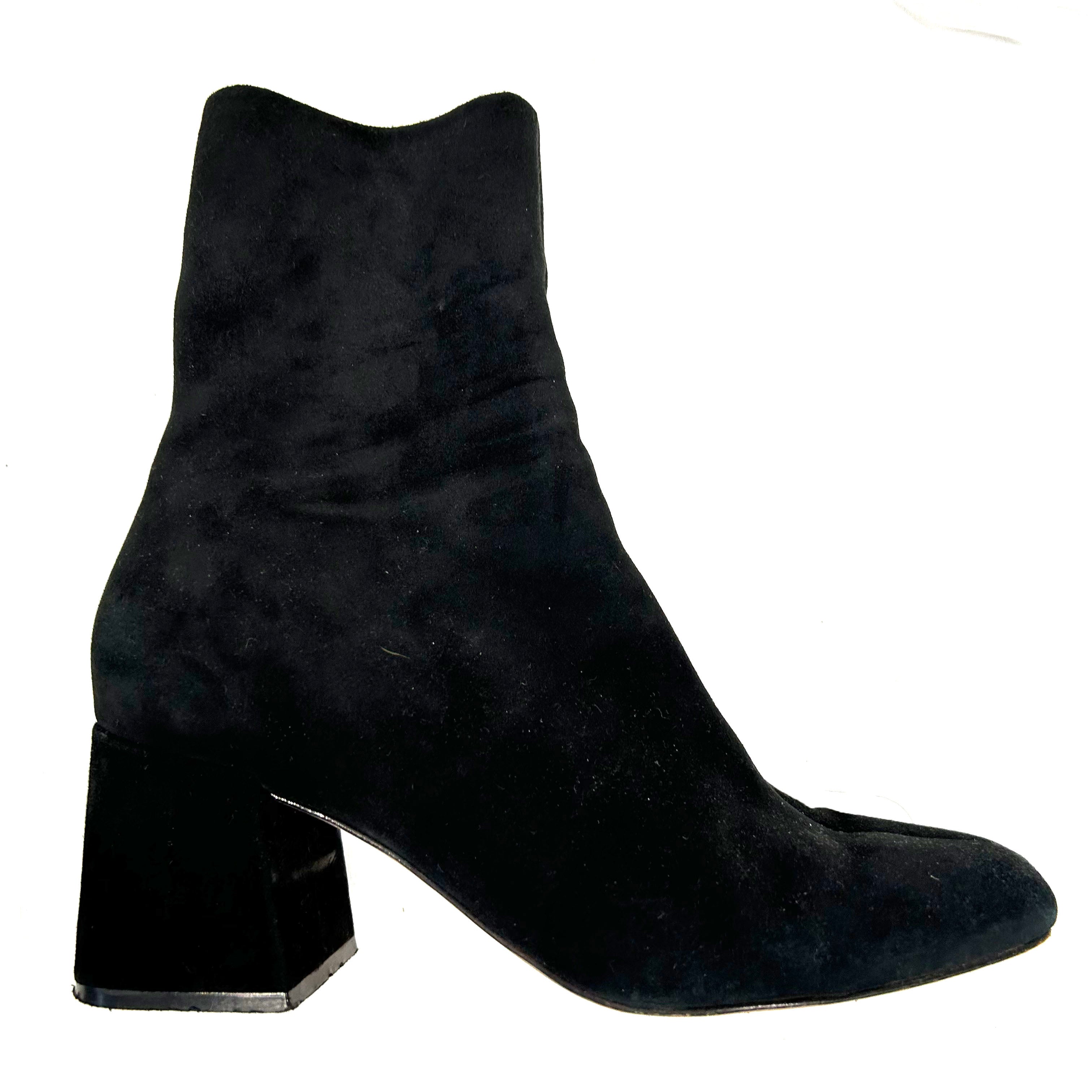 Porte & Paire 320 Black Suede Square Toe Ankle Boots 39