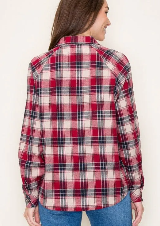 Red & Navy Plaid Top