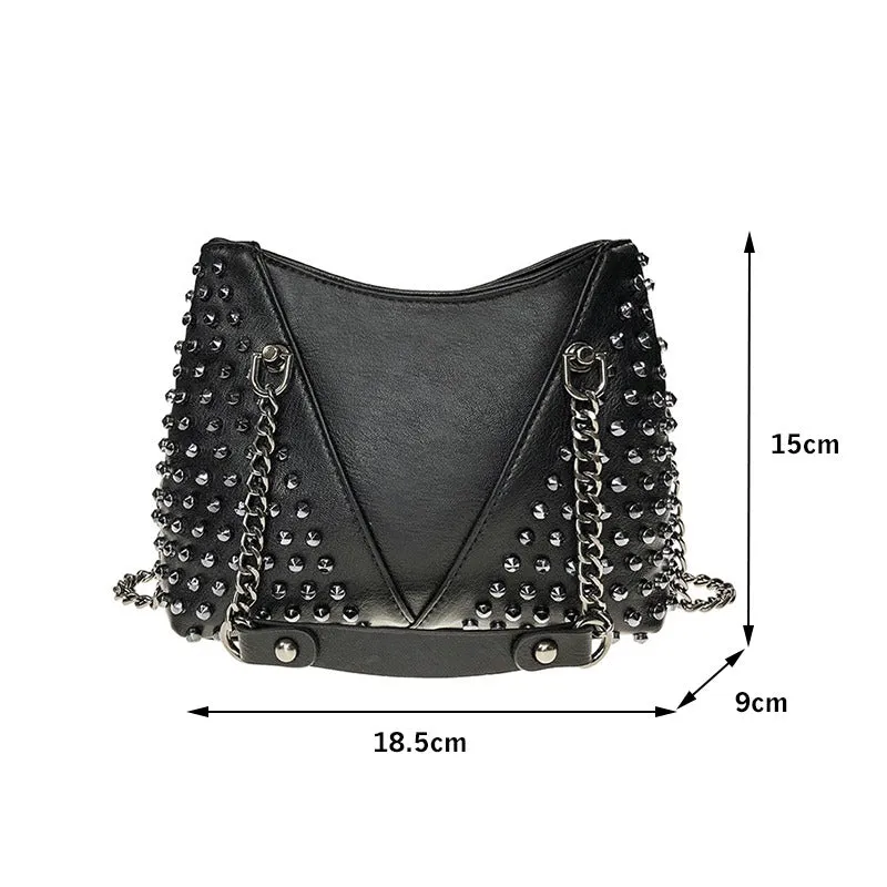 Rock Style Rivet Shoulder Crossbody Bag / Small Bags For Women / PU Leather Women Messenger Bags