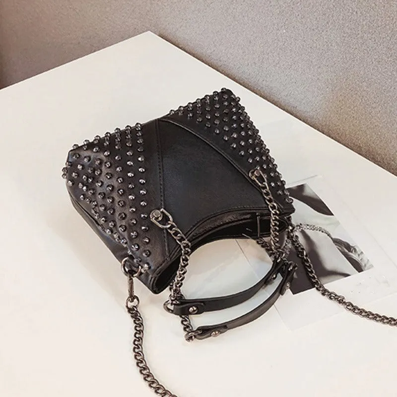 Rock Style Rivet Shoulder Crossbody Bag / Small Bags For Women / PU Leather Women Messenger Bags