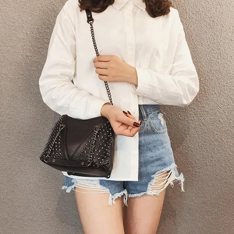 Rock Style Rivet Shoulder Crossbody Bag / Small Bags For Women / PU Leather Women Messenger Bags