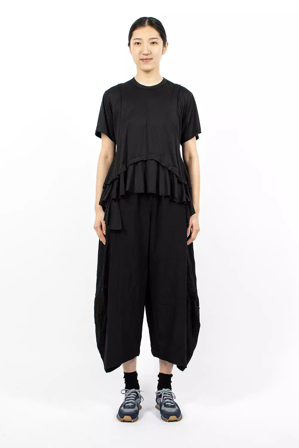 Ruffled Hem T-Shirt Black