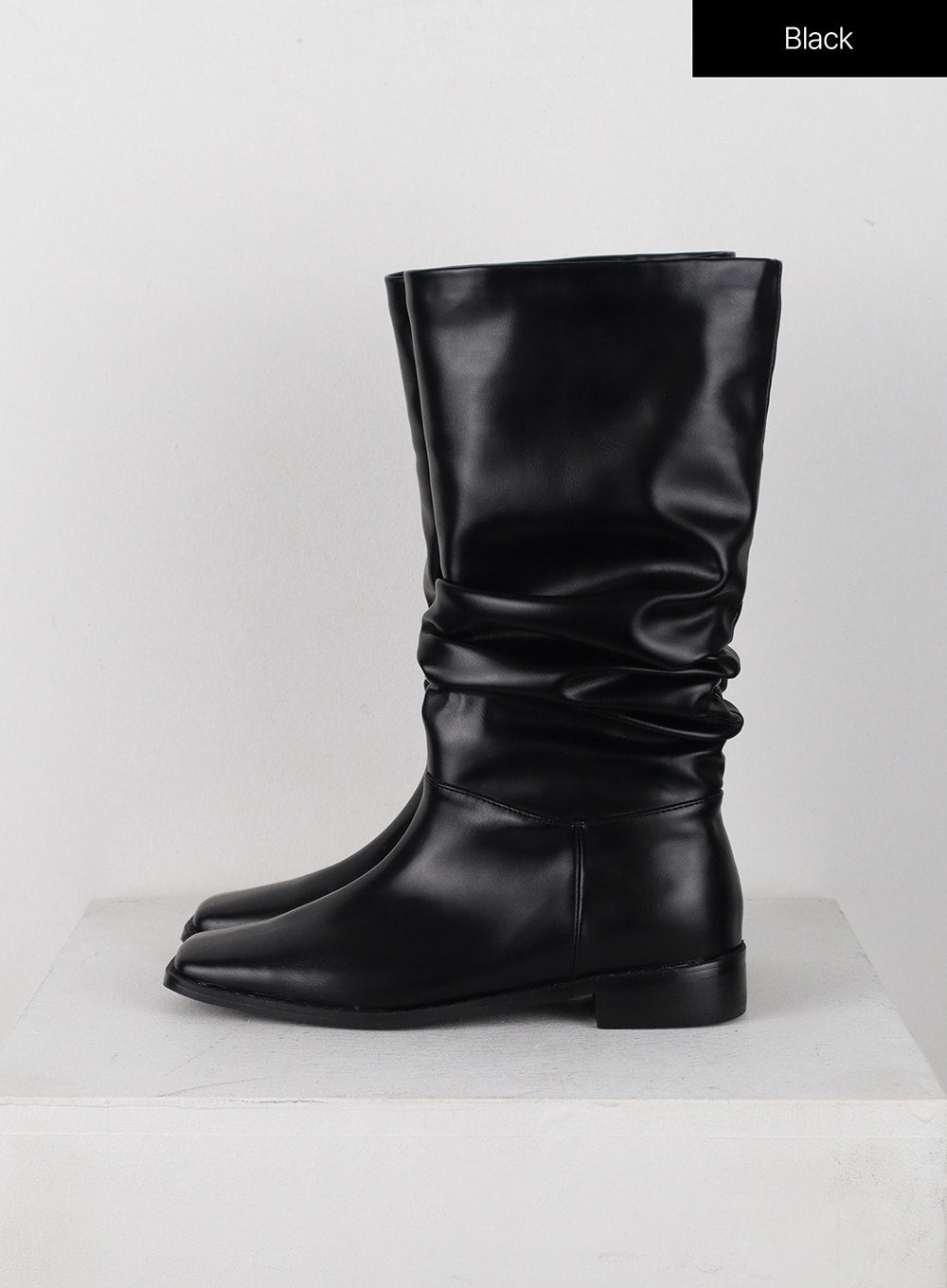 Shirred Faux Leather Midi Boots IJ403