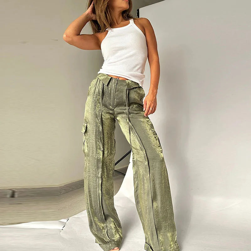 Spring Summer 2024 Satin Pants Fashion Lady New Party Pants  Elegant Trousers