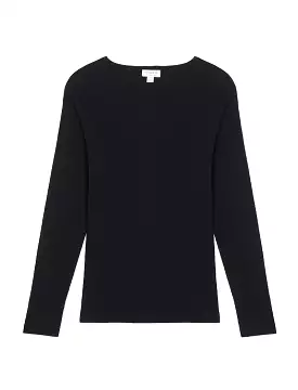 Sunspel Womens Rib Long Sleeve T-Shirt Black