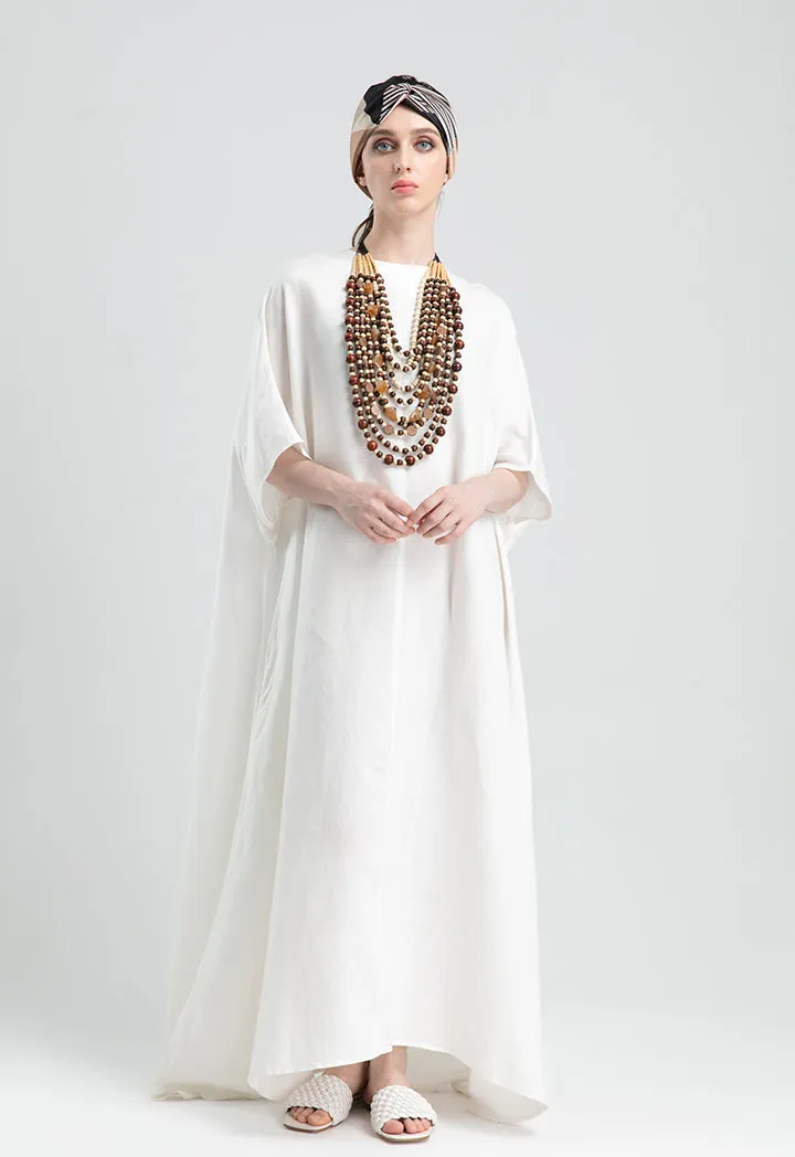 Textured Linen Long Flared Dress