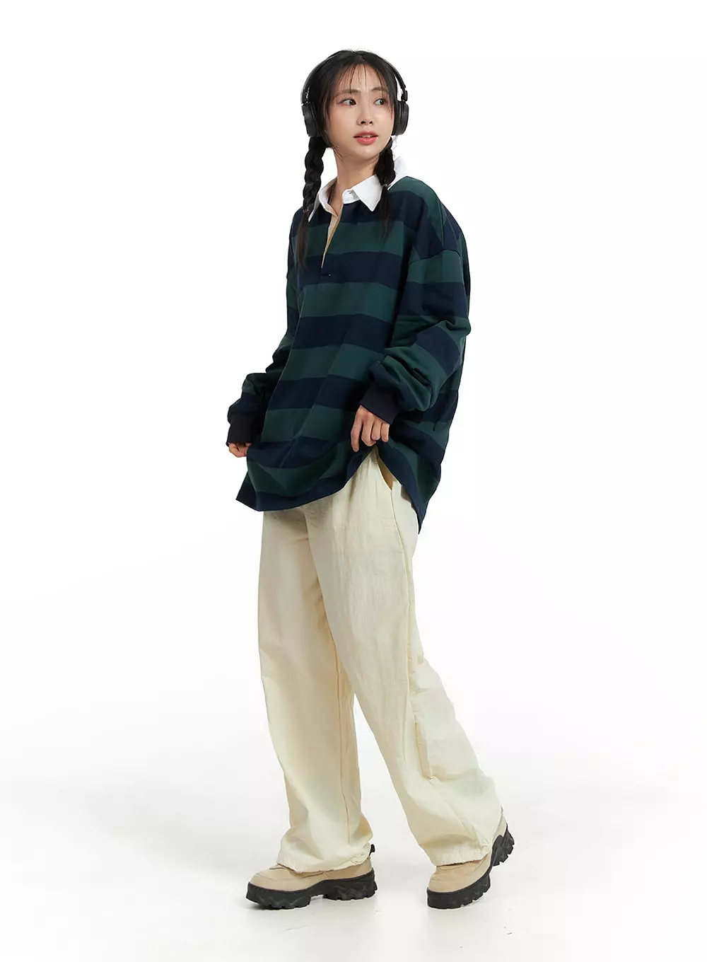 Wide Leg Drawstring Parachute Jogger Pants OM408