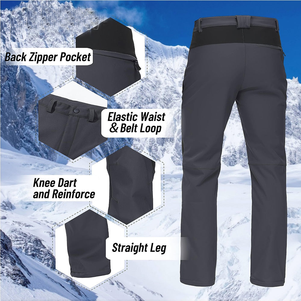 Winter Ski Pants Mens Hiking Warm Fleece Lined Softshell Pants Waterproof Windproof Zipper