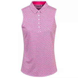 Womens MATTR Deco Sleeveless Polo White/Pink - SS24