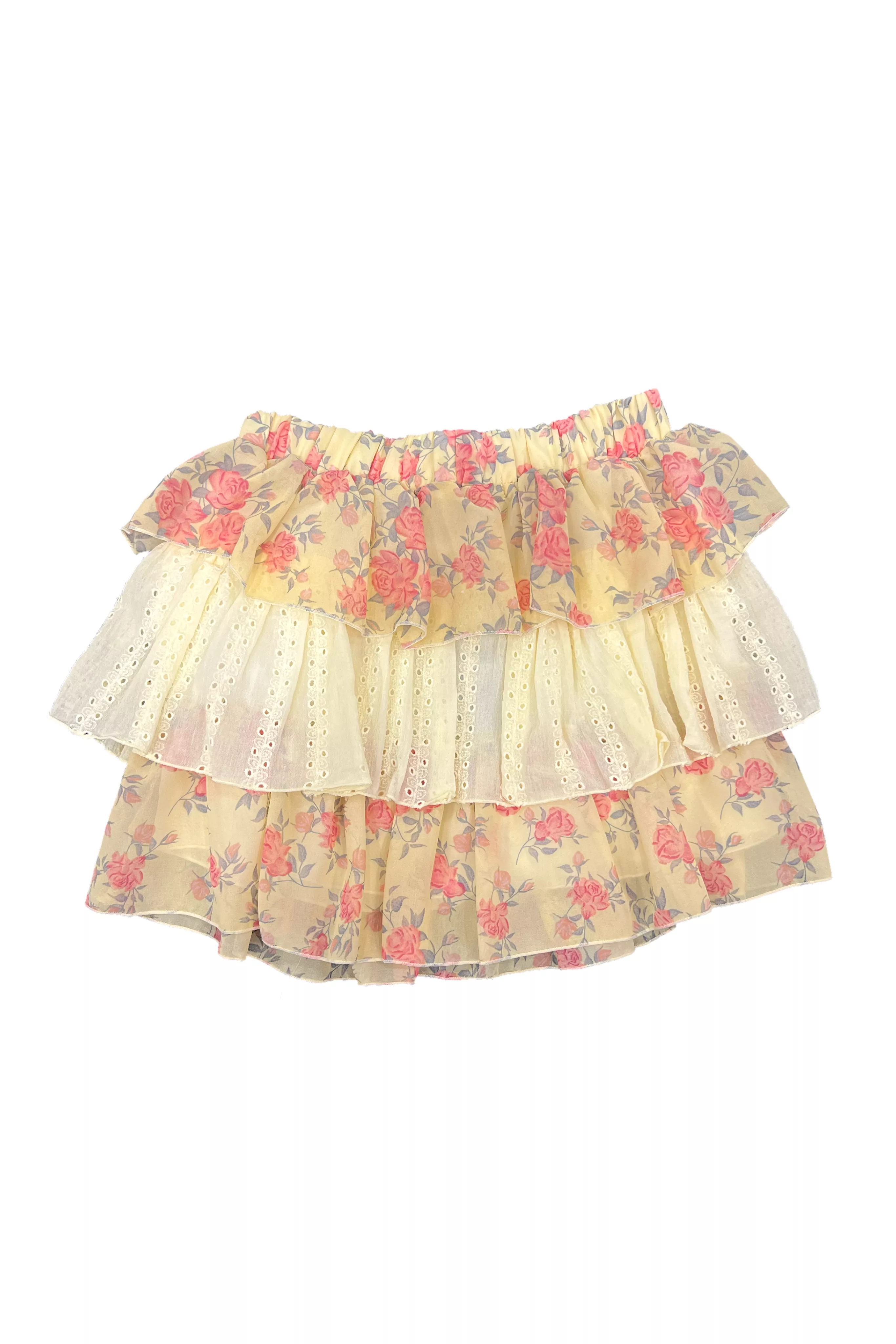 Yellow Rose Eyelet Combo Ruffle Skirt